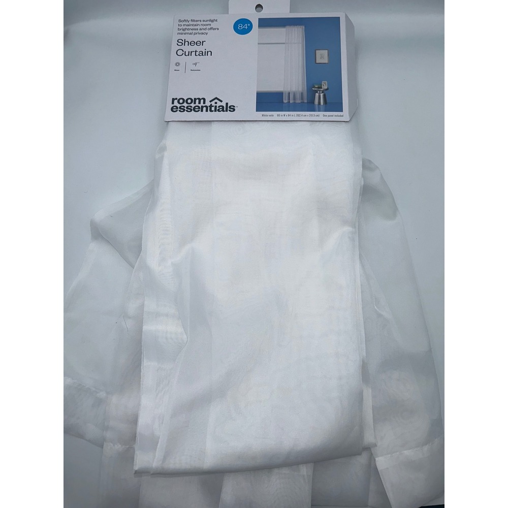 Room Essentials White Sheer Curtain Panel 60x84 Rod Pocket Voile 100%‎ Polyester